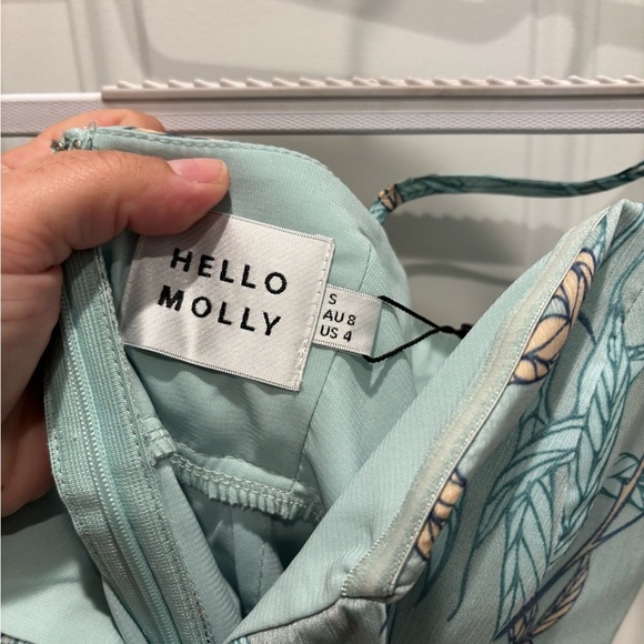 Hello MOLLY BUST TIE RUFFLE TRIM DRESS LEAF PRINT MINT - Picture 5 of 5